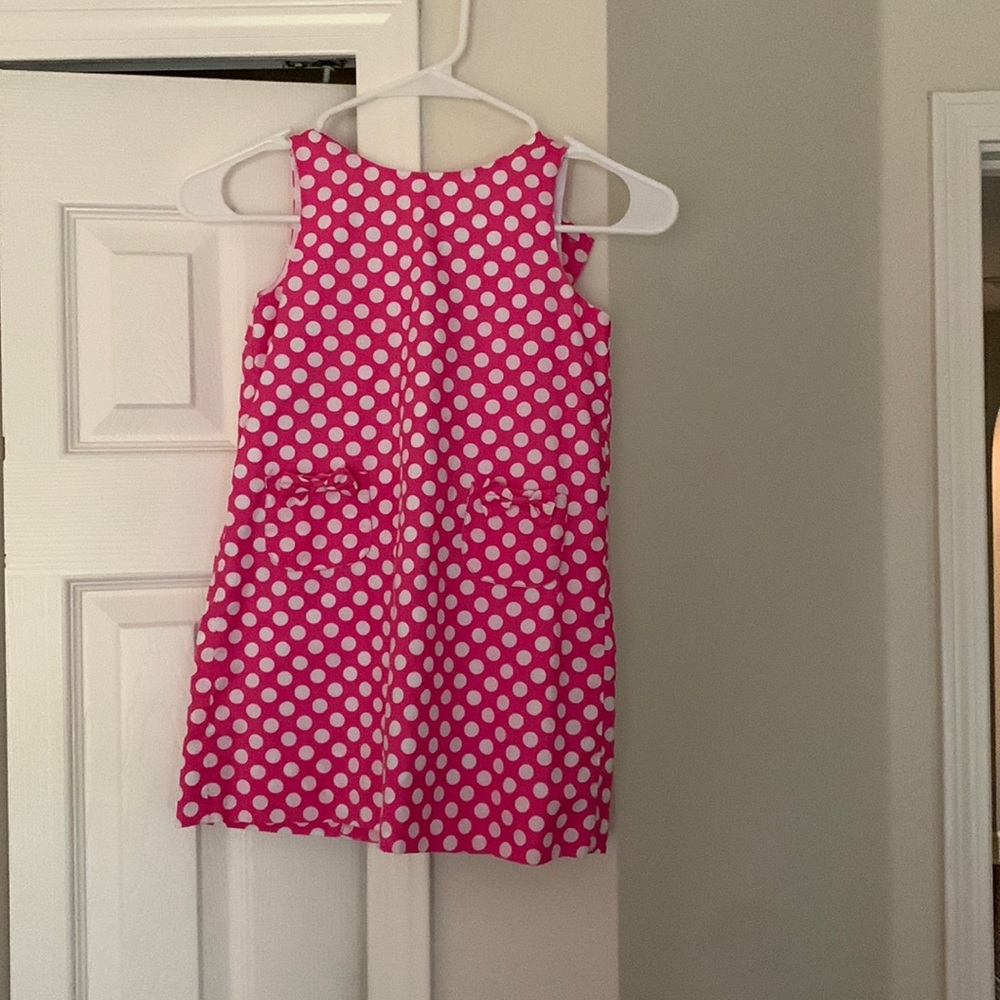 Pink and white polka dot shift dress